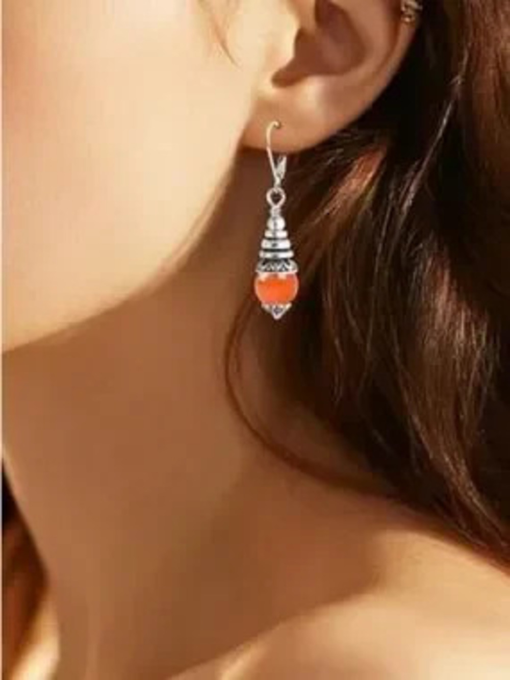 New!!! Anthropologie Silver Drop Earrings with Bright Orange Beads